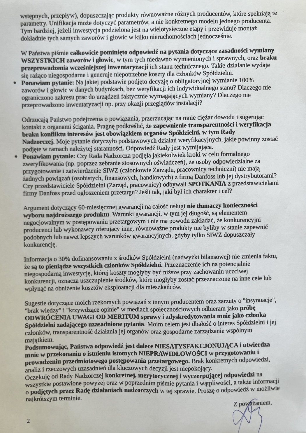 Pismo mieszkańca do Rady Nadzorczej SM Nowy Dwór — strona 2