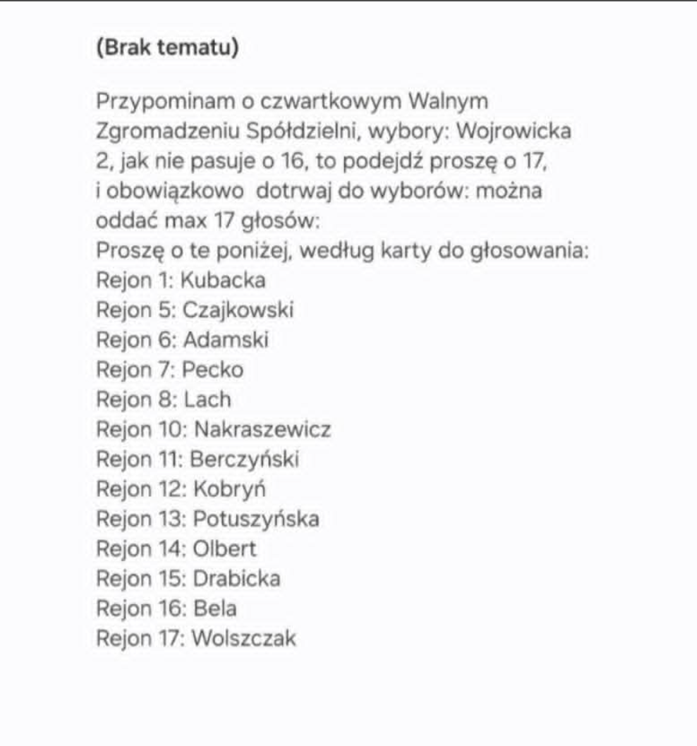 SMS z listą kandydatów do głosowania — radny Rady Miasta Wrocławia