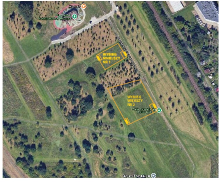 Mapa lokalizacji dwóch wybiegów dla psów w Parku Tysiąclecia — projekt WBO 2026 nr 148